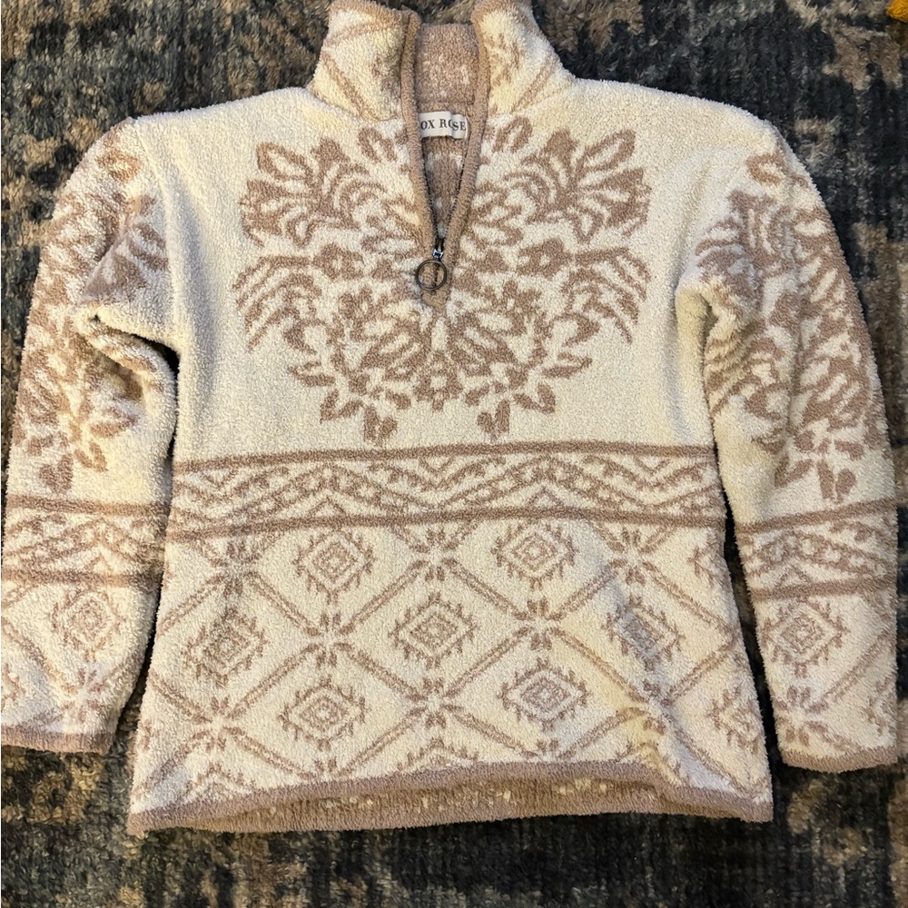 Women's Cream and Brown Quarter-Zip Sweater